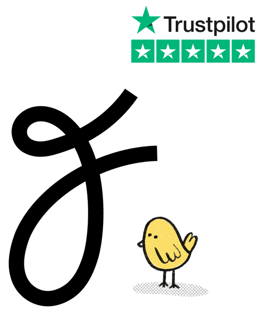 Farewill logo with bird illustration and Trustpilot rating